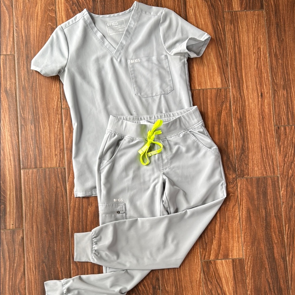 Figs Grey Scrub Set with Neon Accents